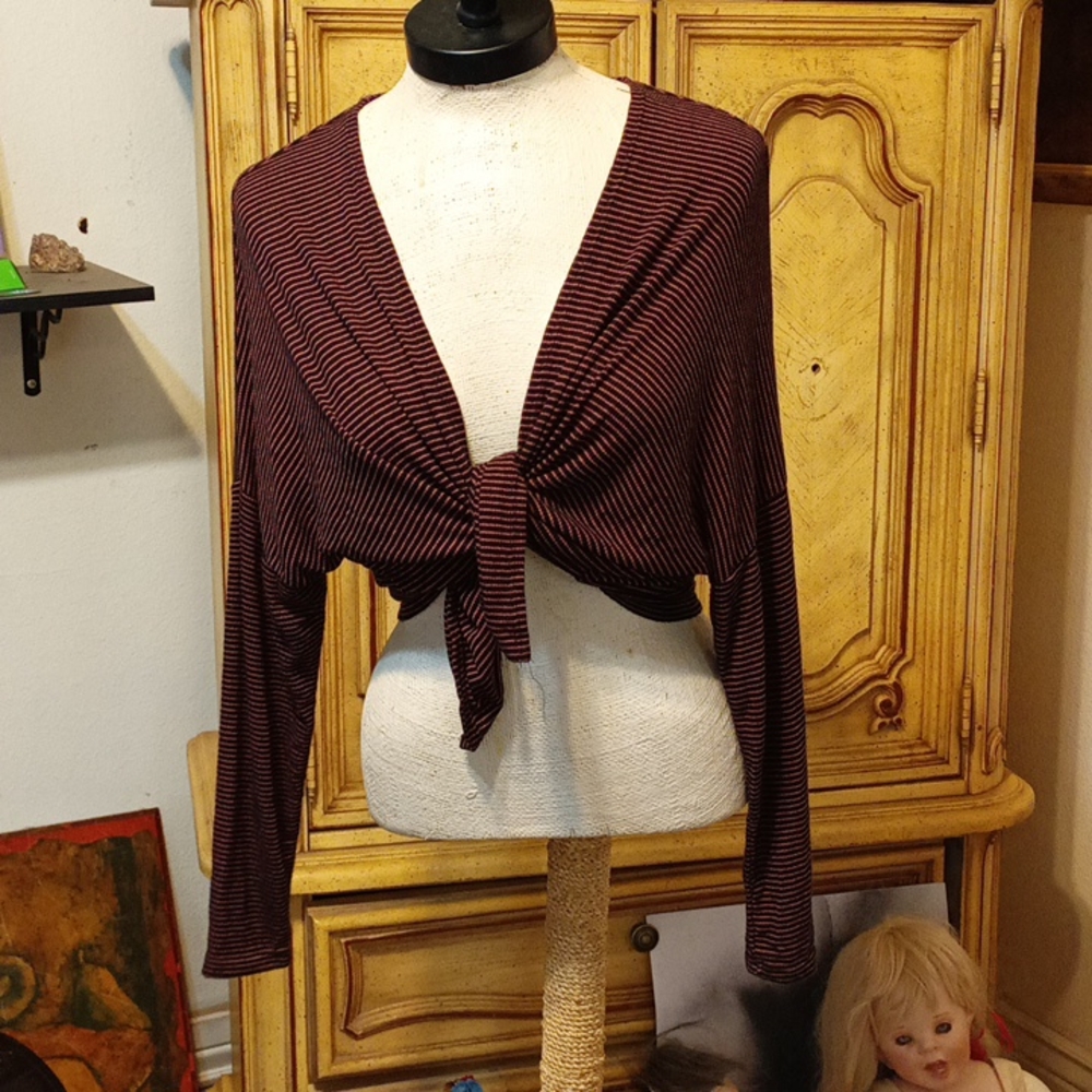 Womens open front sweater Sz Sm Med Long Sleeve Pink Black 7DAYWKND